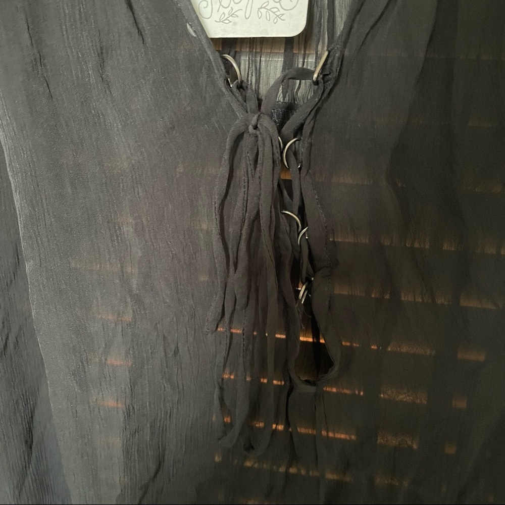 NWT Free People sheer black top with lace-up tie at neckline - Picture 2 of 4